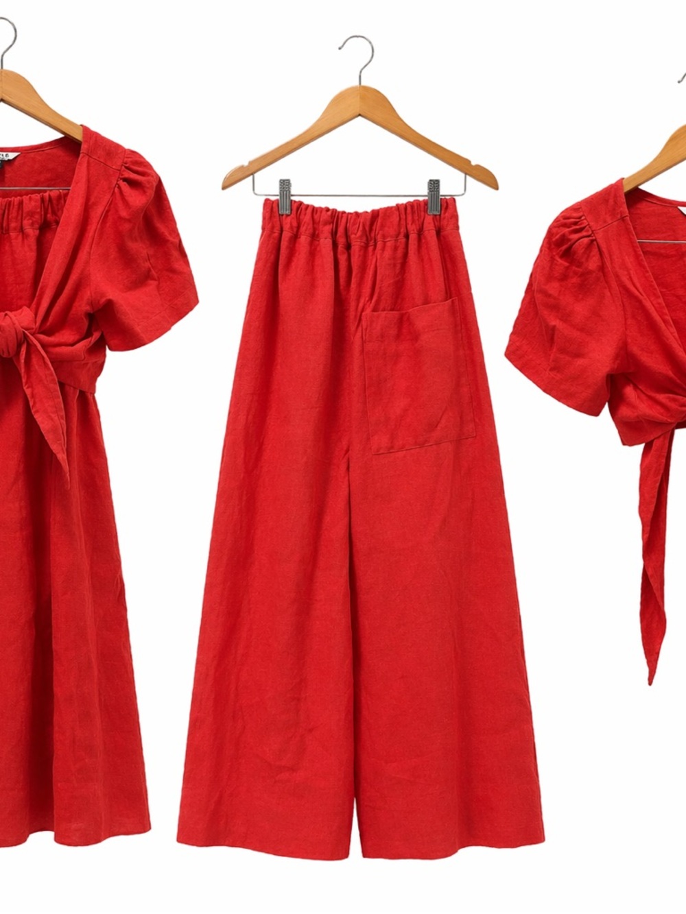 Kettle studios Red Wide Leg Linen Pants and tie top set